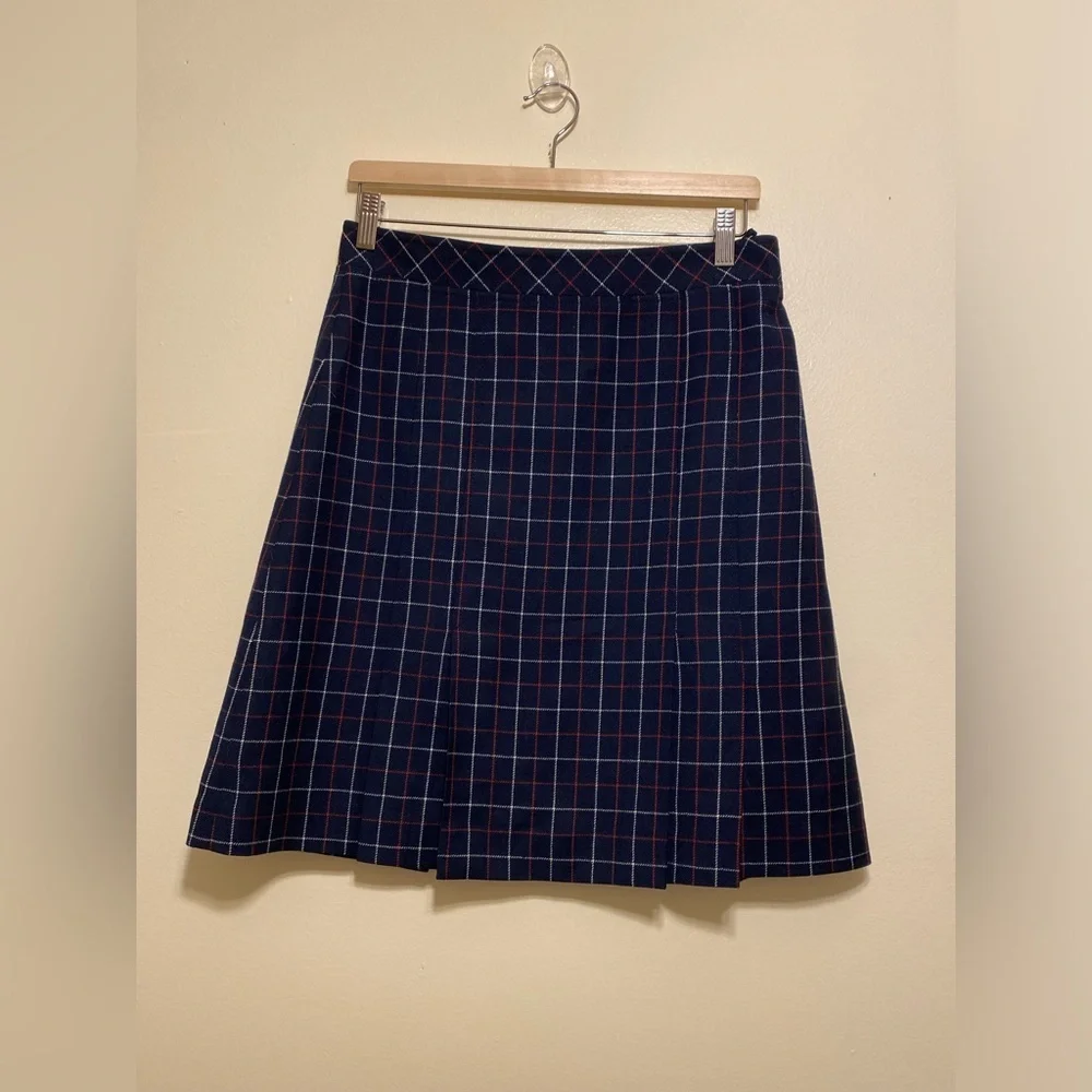Brooks Brothers Wool Navy Plaid A-Line Skirt. Size 8